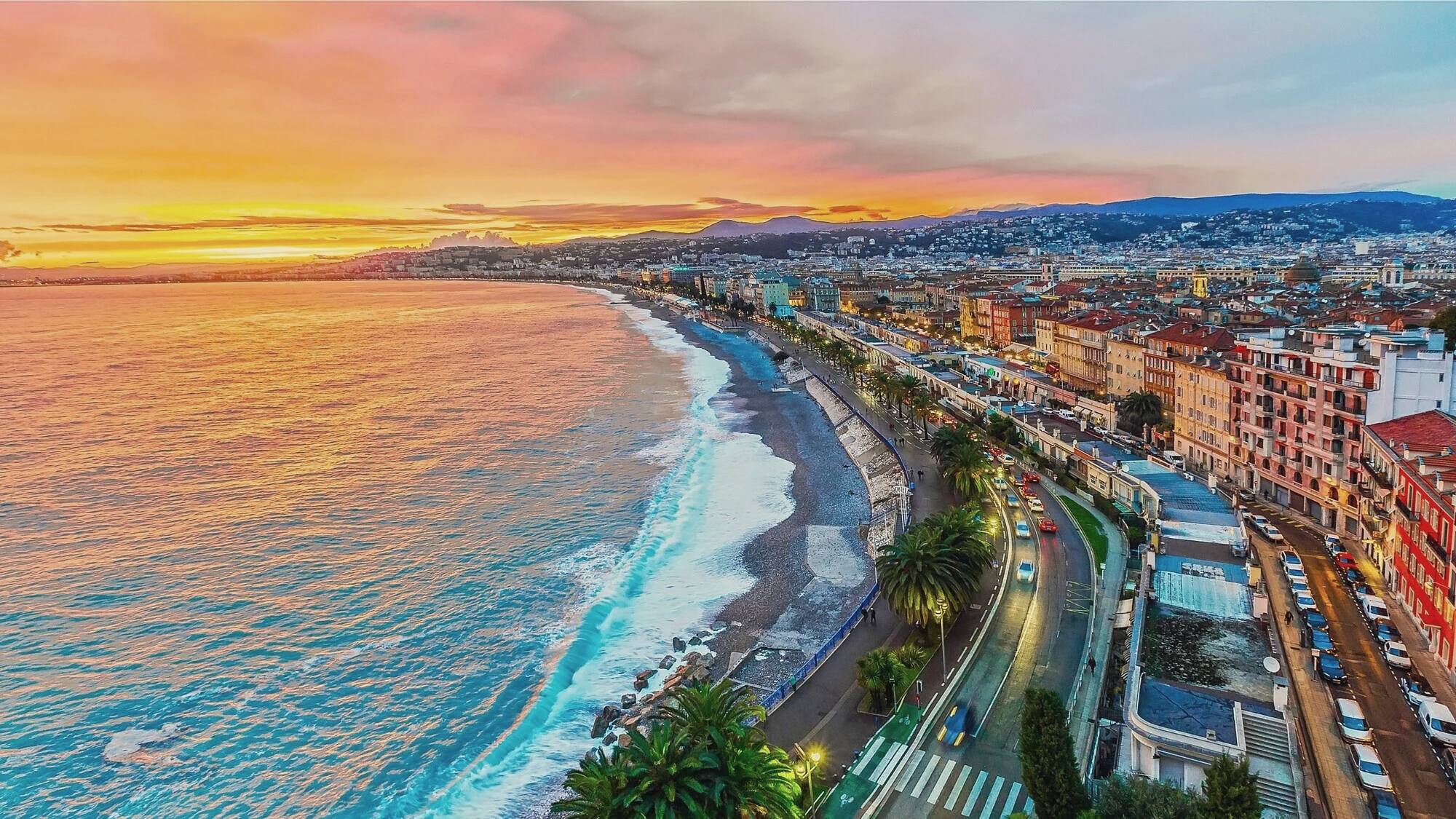 Nice and the Baie des Anges at sunset